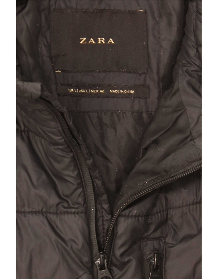 Zara Mens Padded Jacket UK 40 Large Black Polyamide