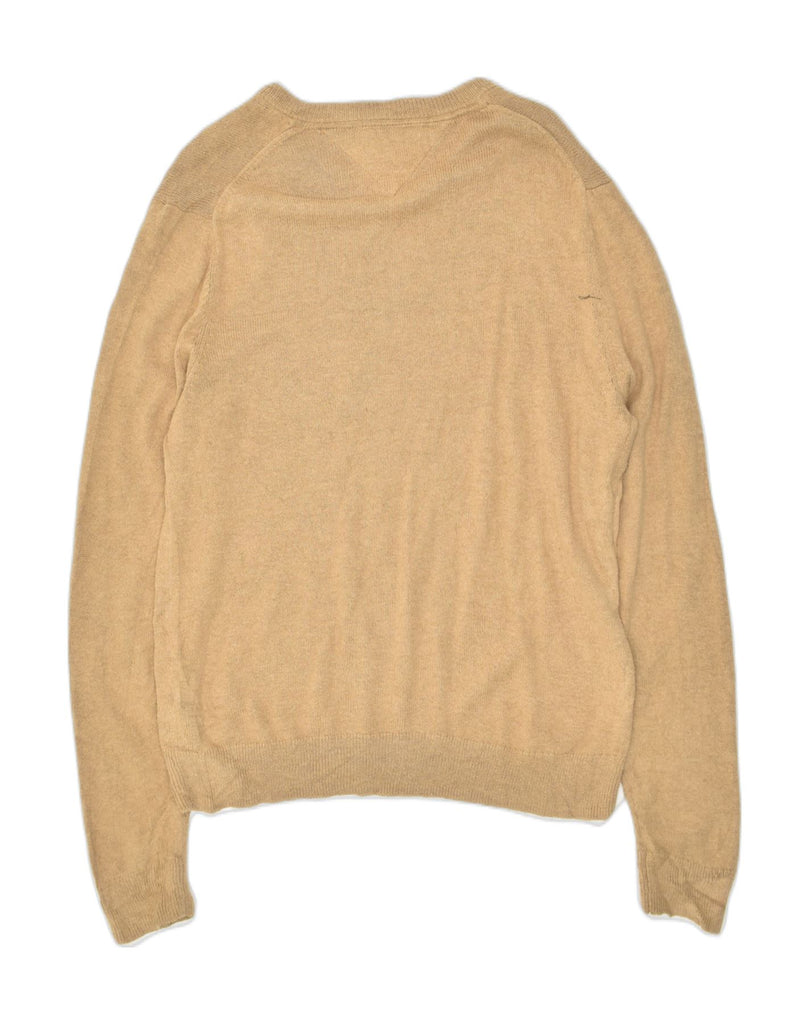 TOMMY HILFIGER Mens V-Neck Jumper Sweater Medium Beige Cotton | Vintage Tommy Hilfiger | Thrift | Second-Hand Tommy Hilfiger | Used Clothing | Messina Hembry 