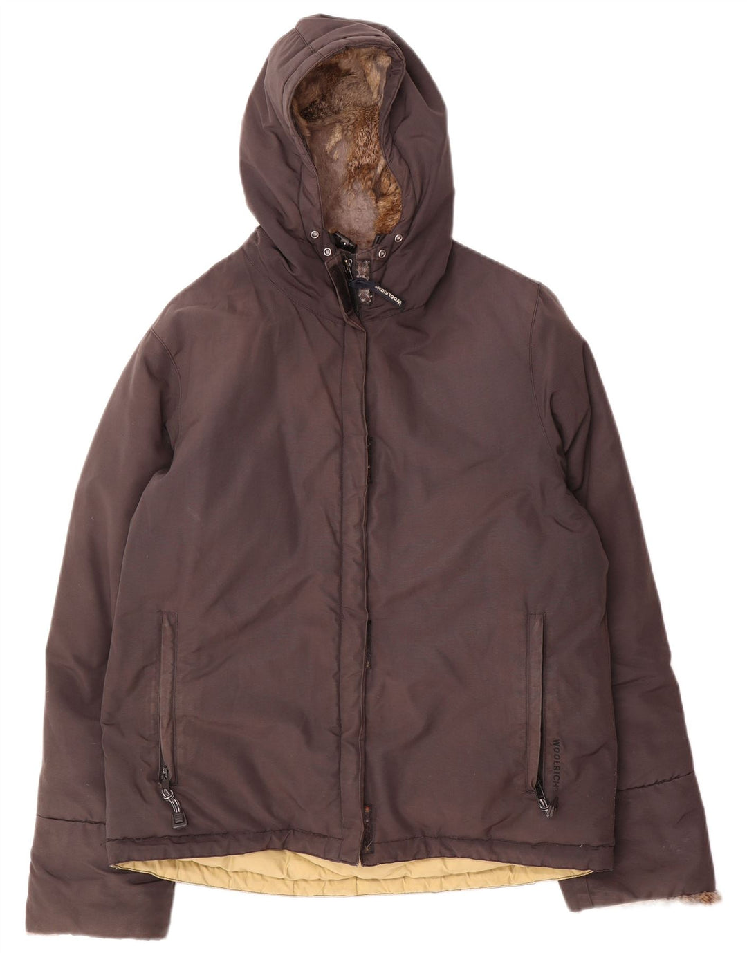 Woolrich Womens Hooded Padded Jacket UK 16 Large Brown