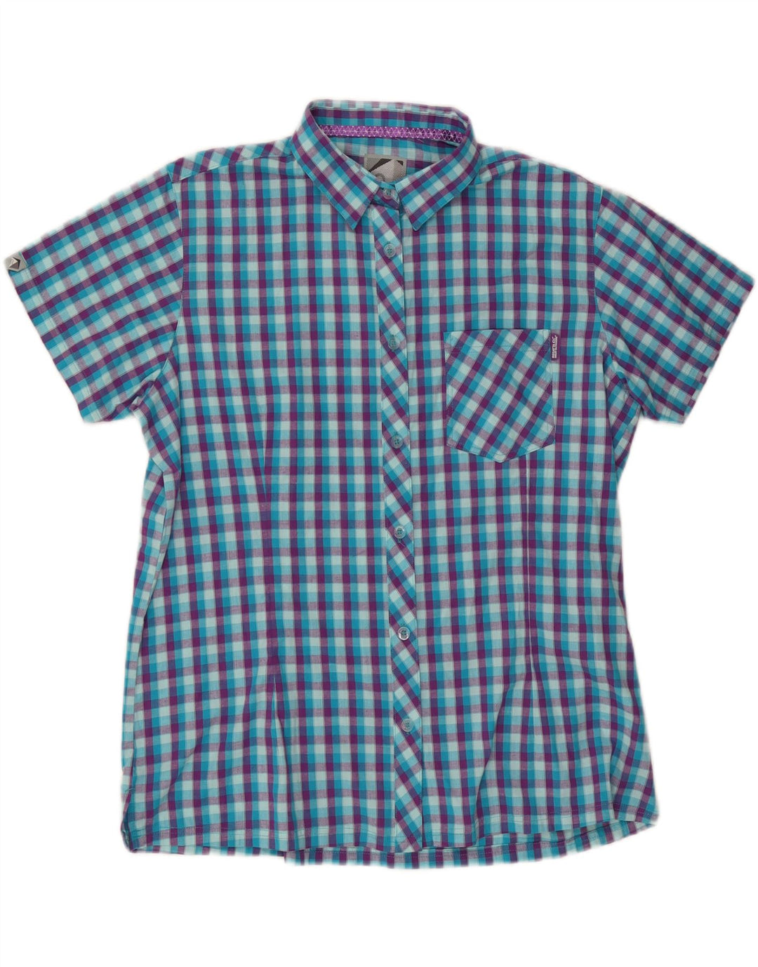 REGATTA Womens Short Sleeve Shirt UK 20 2XL Blue Check Cotton