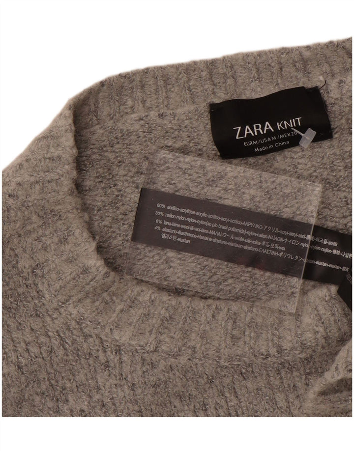 Zara Womens Oversized Boat Neck Jumper Sweater UK 14 Medium Grey Acrylic
