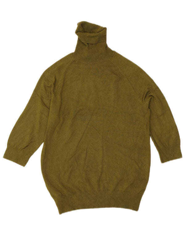Zara Womens 3/4 Sleeve Roll Neck Jumper Sweater UK 12 Medium Khaki Viscose