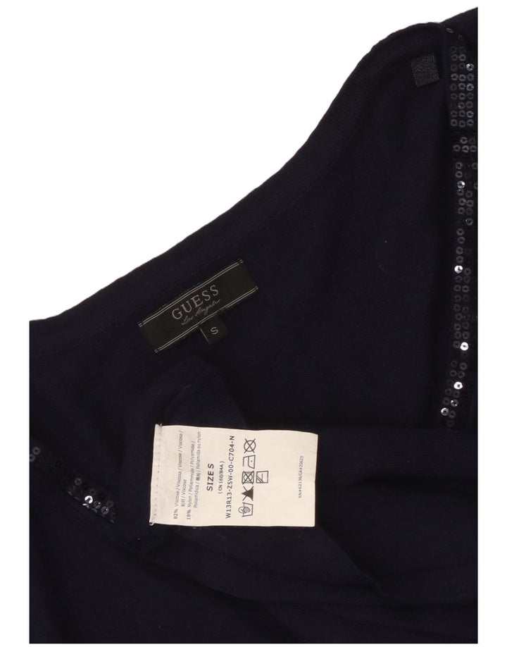 Guess Womens Top Long Sleeve UK 10 Small Navy Blue Viscose