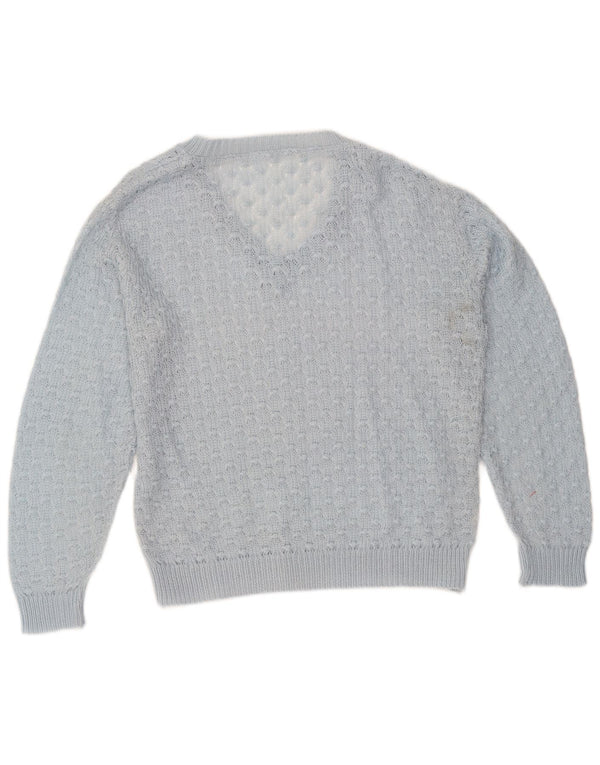 Vintage Womens V-Neck Jumper Sweater UK 14 Medium Blue