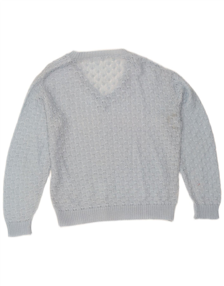 Vintage Womens V-Neck Jumper Sweater UK 14 Medium Blue
