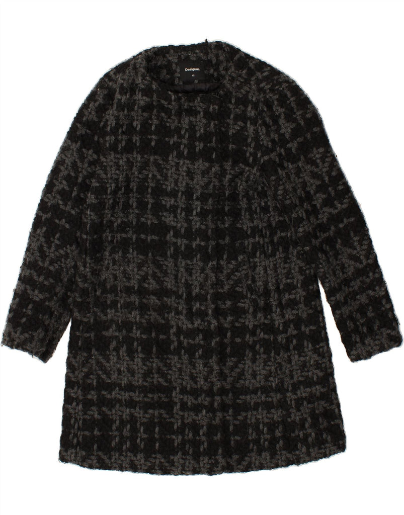 DESIGUAL Womens Overcoat EU 48 XL Grey Houndstooth Polyester Vintage Desigual and Second-Hand Desigual from Messina Hembry 