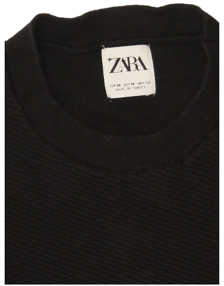Zara Mens Crew Neck Jumper Sweater Medium Black Cotton
