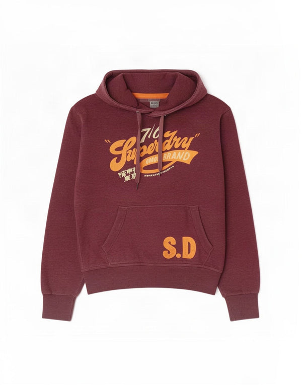 Superdry Mens Graphic Hoodie Jumper Medium Burgundy Cotton