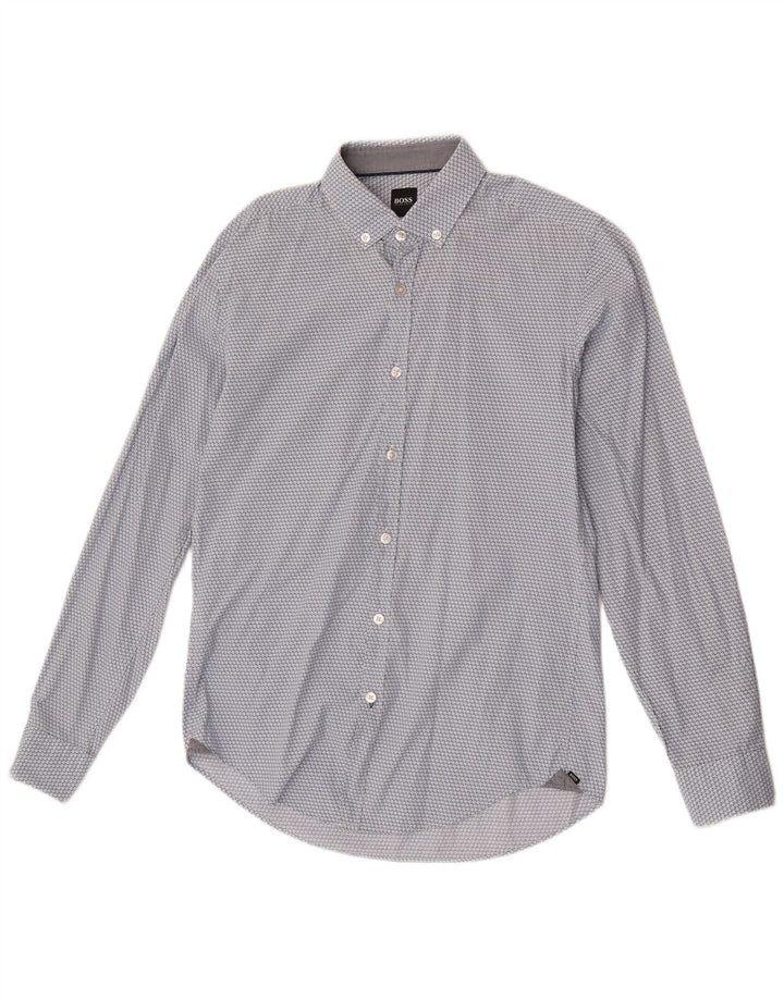 Hugo Boss Mens Abstract Pattern Slim Fit Shirt Small Blue Cotton