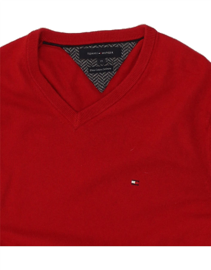 TOMMY HILFIGER Mens V-Neck Jumper Sweater Medium Red Cotton | Vintage Tommy Hilfiger | Thrift | Second-Hand Tommy Hilfiger | Used Clothing | Messina Hembry 