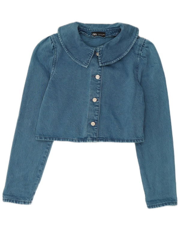 Zara Womens Crop Denim Jacket UK 14 Medium Blue Cotton