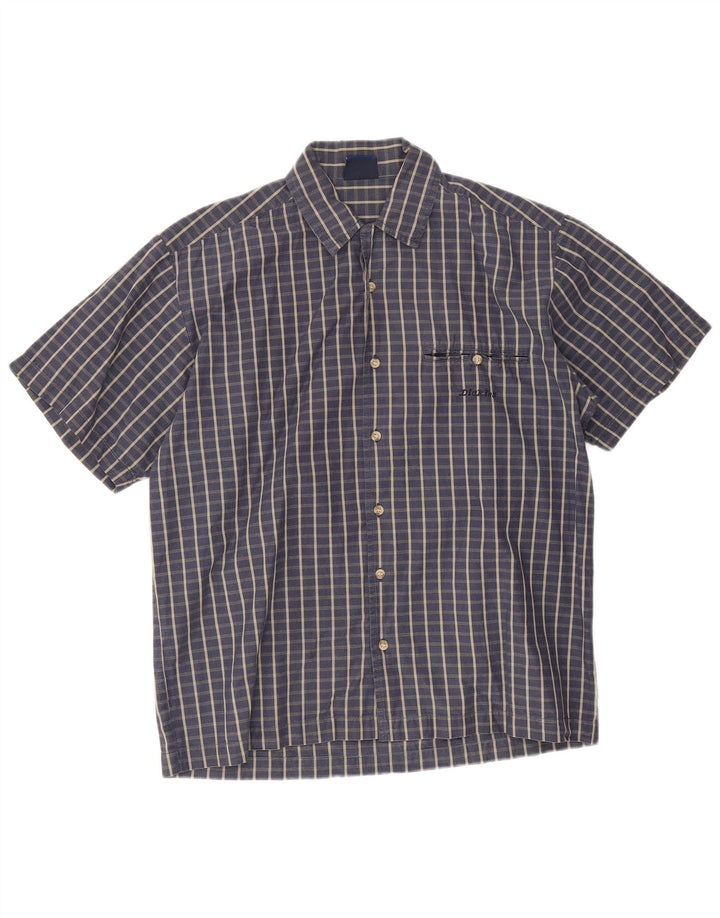 Dickies Mens Short Sleeve Shirt Medium Navy Blue Check Cotton