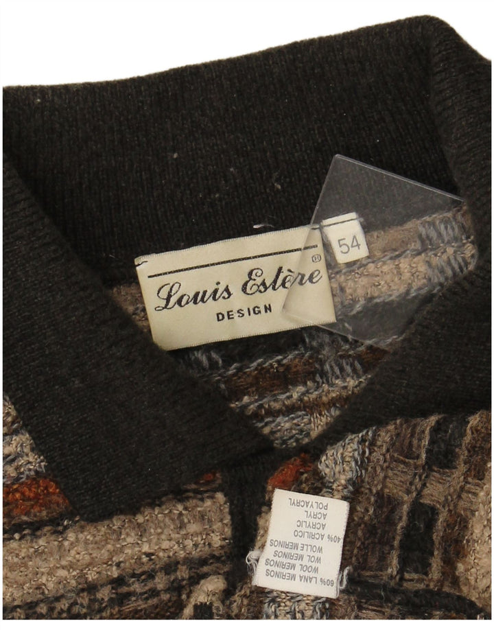 LOUIS ESTERE Mens Polo Neck Jumper Sweater IT 54 XL Brown Striped Wool
