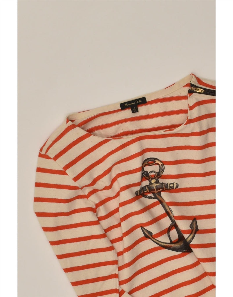 MASSIMO DUTTI Womens Graphic Top 3/4 Sleeve UK 10 Small Red Striped Cotton | Vintage Massimo Dutti | Thrift | Second-Hand Massimo Dutti | Used Clothing | Messina Hembry 
