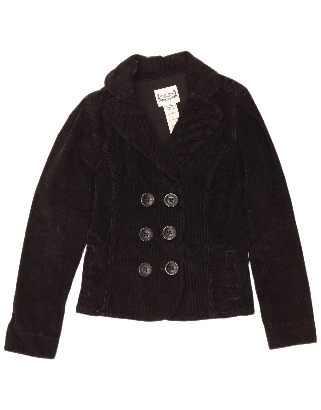 Levi's Womens Corduroy Pea Coat UK 16 Large Black Cotton