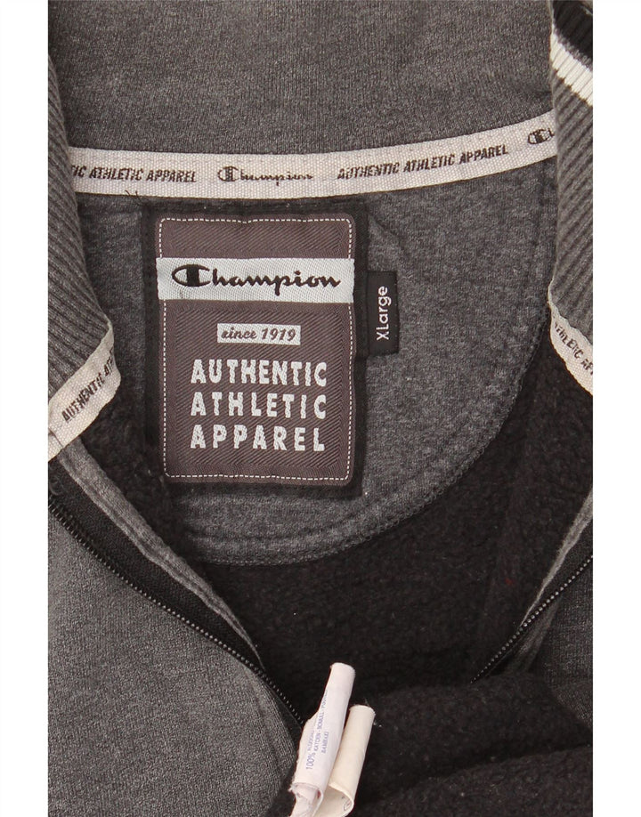 CHAMPION Mens Zip Neck Sweatshirt Jumper XL Grey Cotton