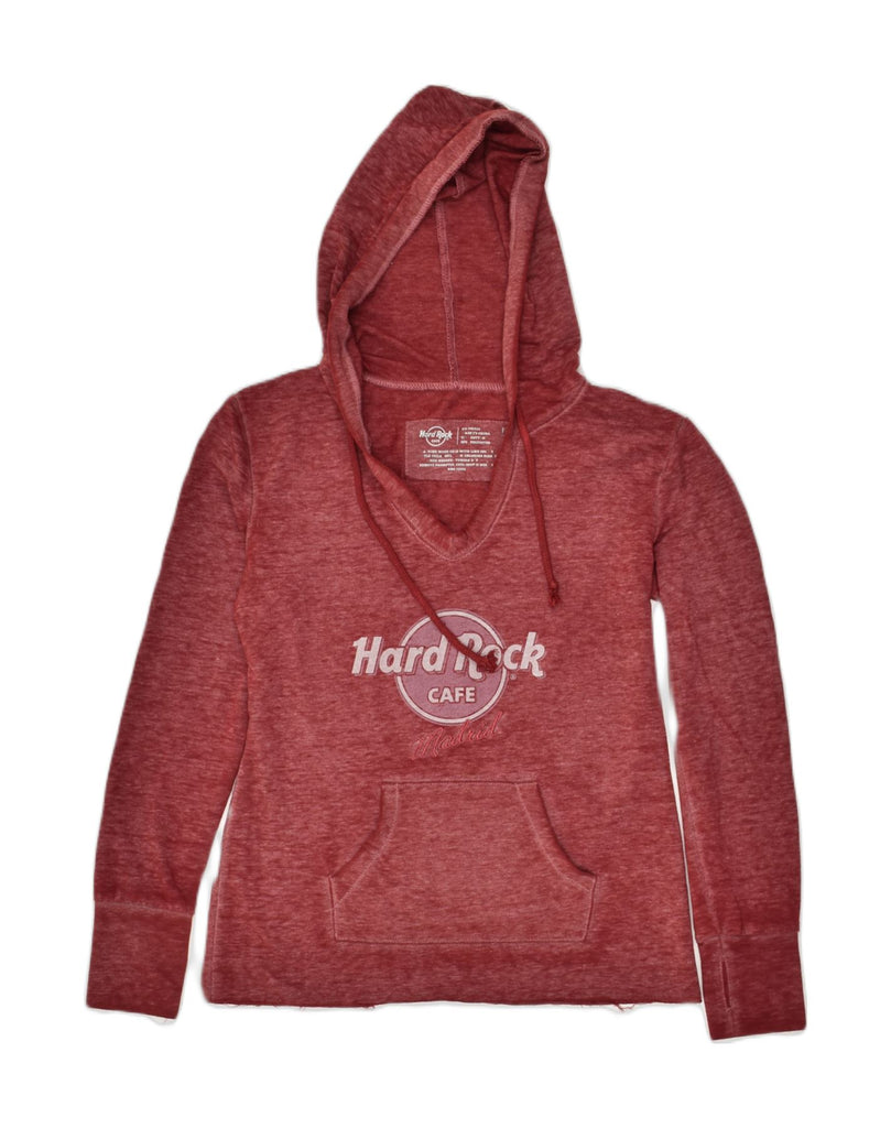 HARD ROCK CAFE Womens Graphic Hoodie Jumper UK 2 2XS Burgundy Cotton | Vintage Hard Rock Cafe | Thrift | Second-Hand Hard Rock Cafe | Used Clothing | Messina Hembry 