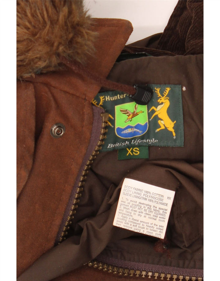 HUNTER Mens Hunting Hooded Waxed Cotton Capelet Coat UK 34 XS Brown Cotton