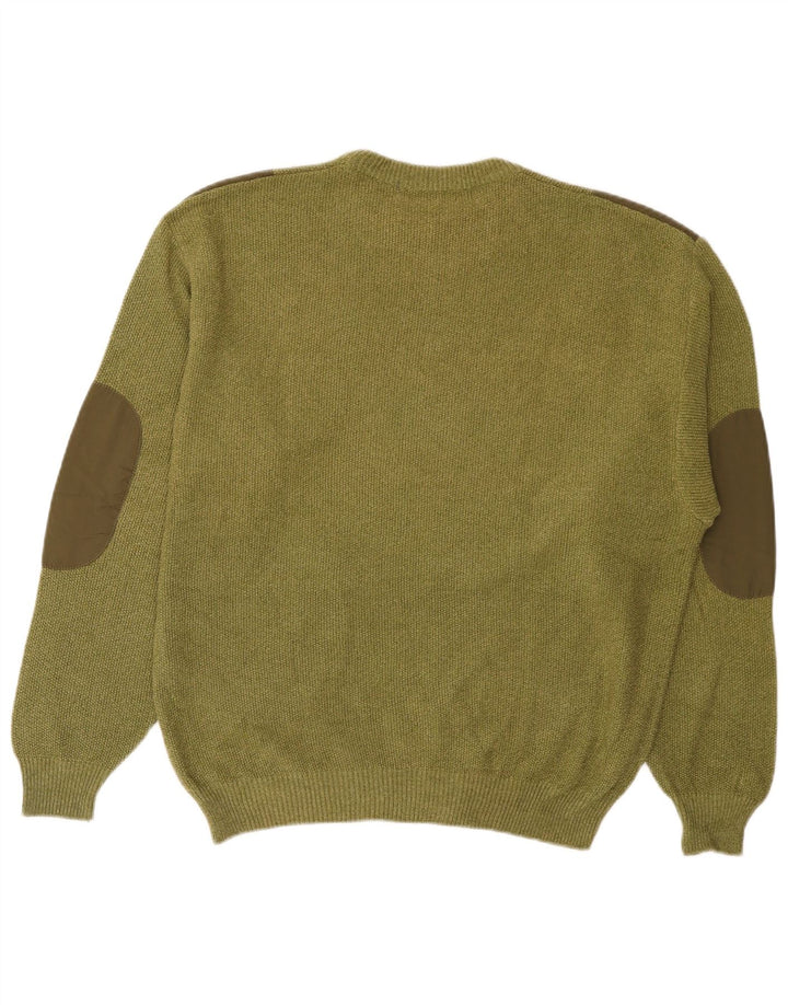 Vintage Mens Crew Neck Jumper Sweater Medium Khaki Colourblock Cotton