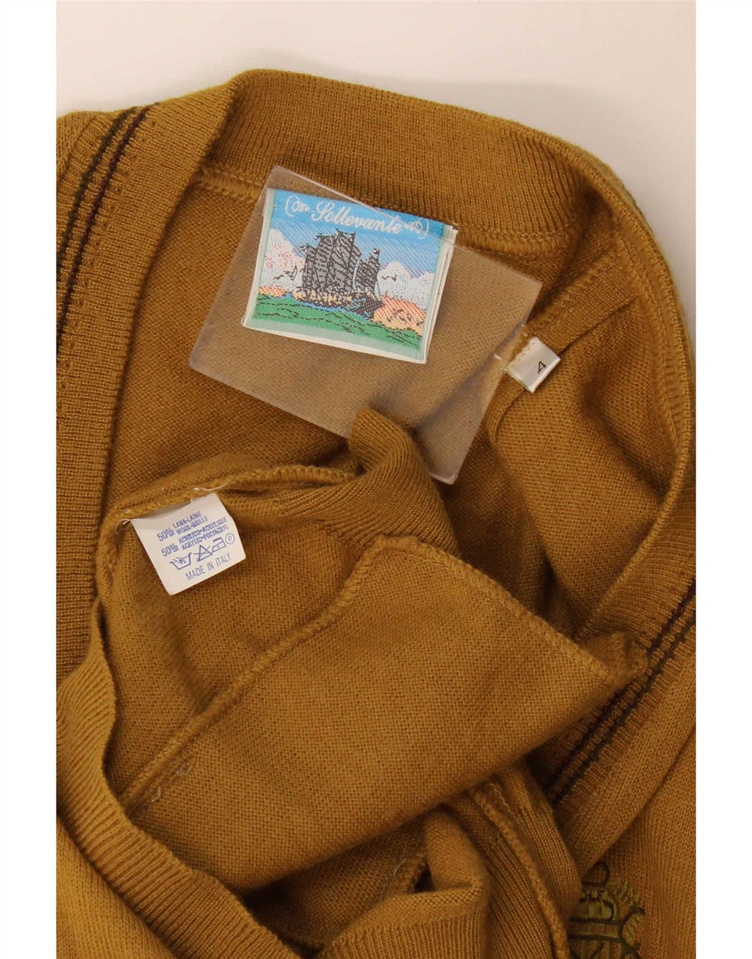Vintage Mens Sleeveless Cardigan Sweater Medium Khaki Wool