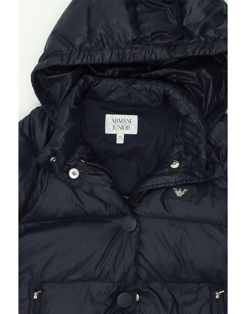 ARMANI JUNIOR Girls Hooded Padded Jacket 5-6 Years Navy Blue Polyamide | Vintage Armani Junior | Thrift | Second-Hand Armani Junior | Used Clothing | Messina Hembry 