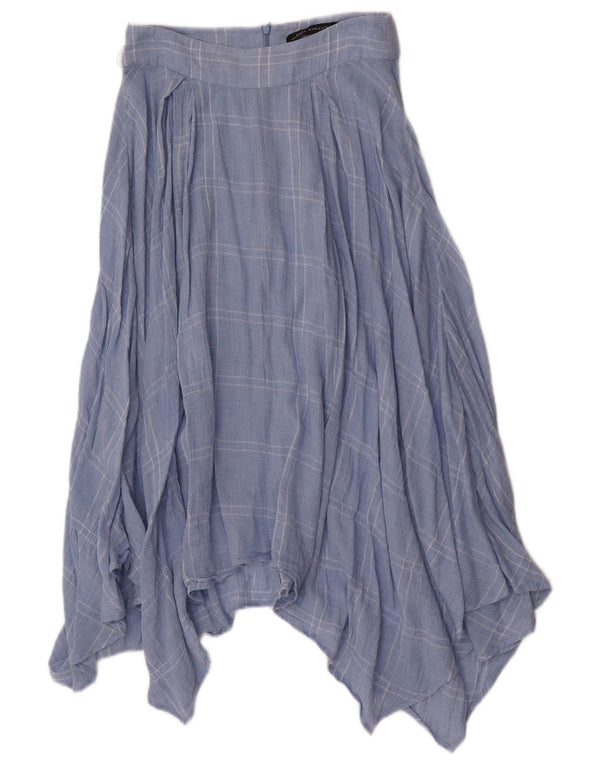 Zara Womens Asymmetrical Skirt Small W26 Blue Check Cotton
