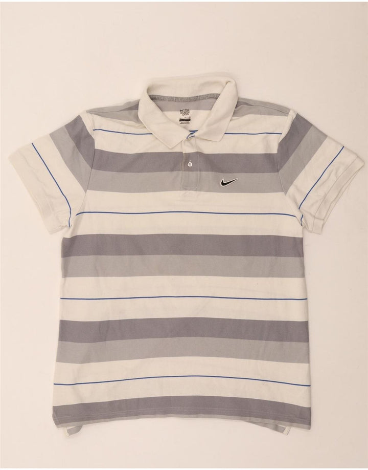 Nike Mens Polo Shirt XL Grey Striped Cotton