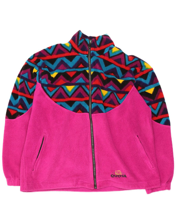 Vintage Womens Fleece Jacket UK 20 2XL Pink Geometric Retro