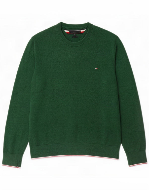 Tommy Hilfiger Mens Crew Neck Jumper Sweater XL Green Flecked Cotton