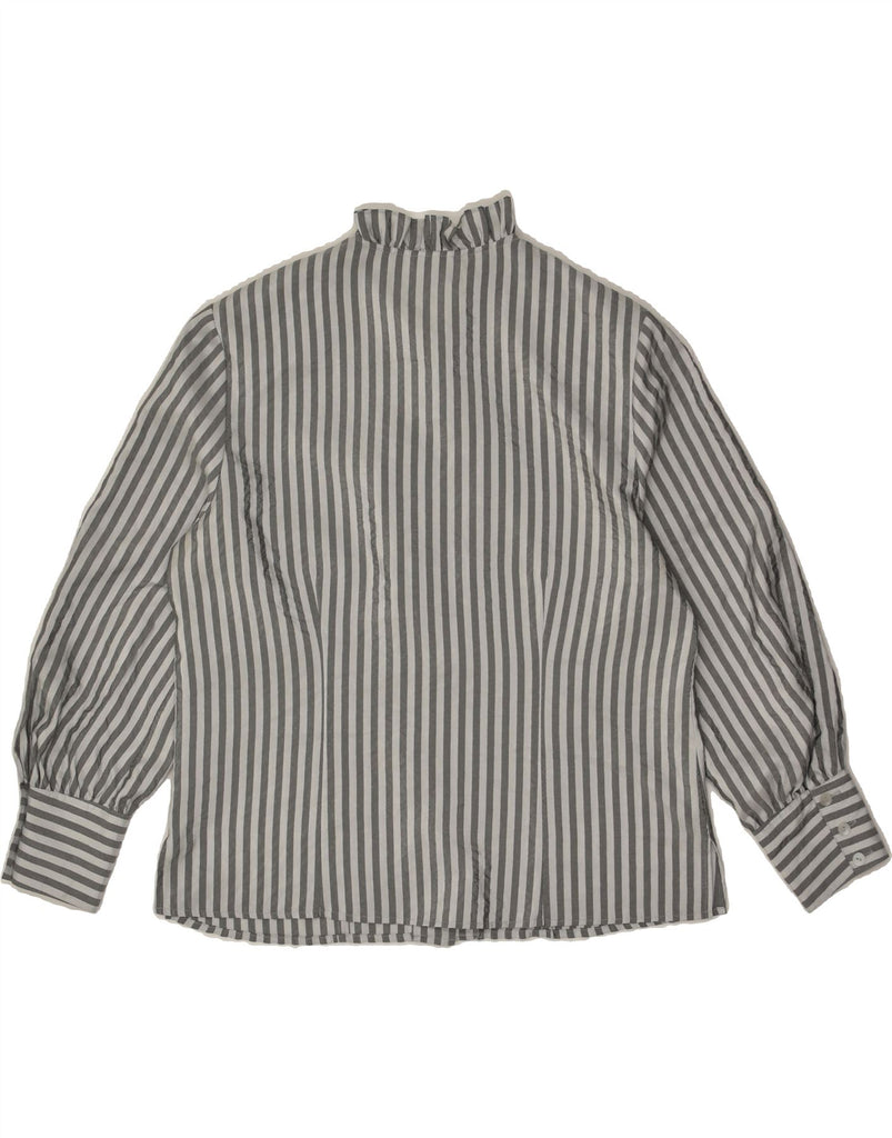 BELLE SURPRISE Womens Ruffle Front Shirt IT 46 Large Grey Striped | Vintage Belle Surprise | Thrift | Second-Hand Belle Surprise | Used Clothing | Messina Hembry 