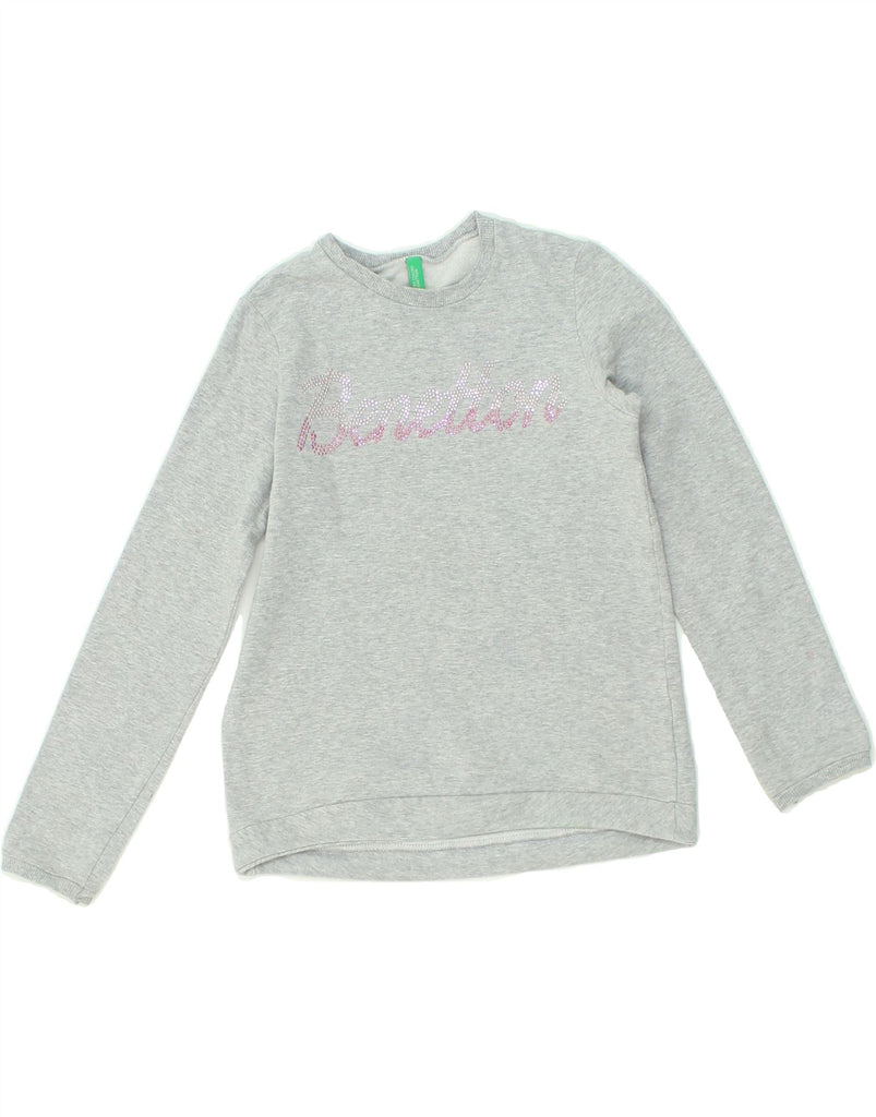 BENETTON Girls Graphic Sweatshirt Jumper 7-8 Years Medium Grey Cotton | Vintage Benetton | Thrift | Second-Hand Benetton | Used Clothing | Messina Hembry 