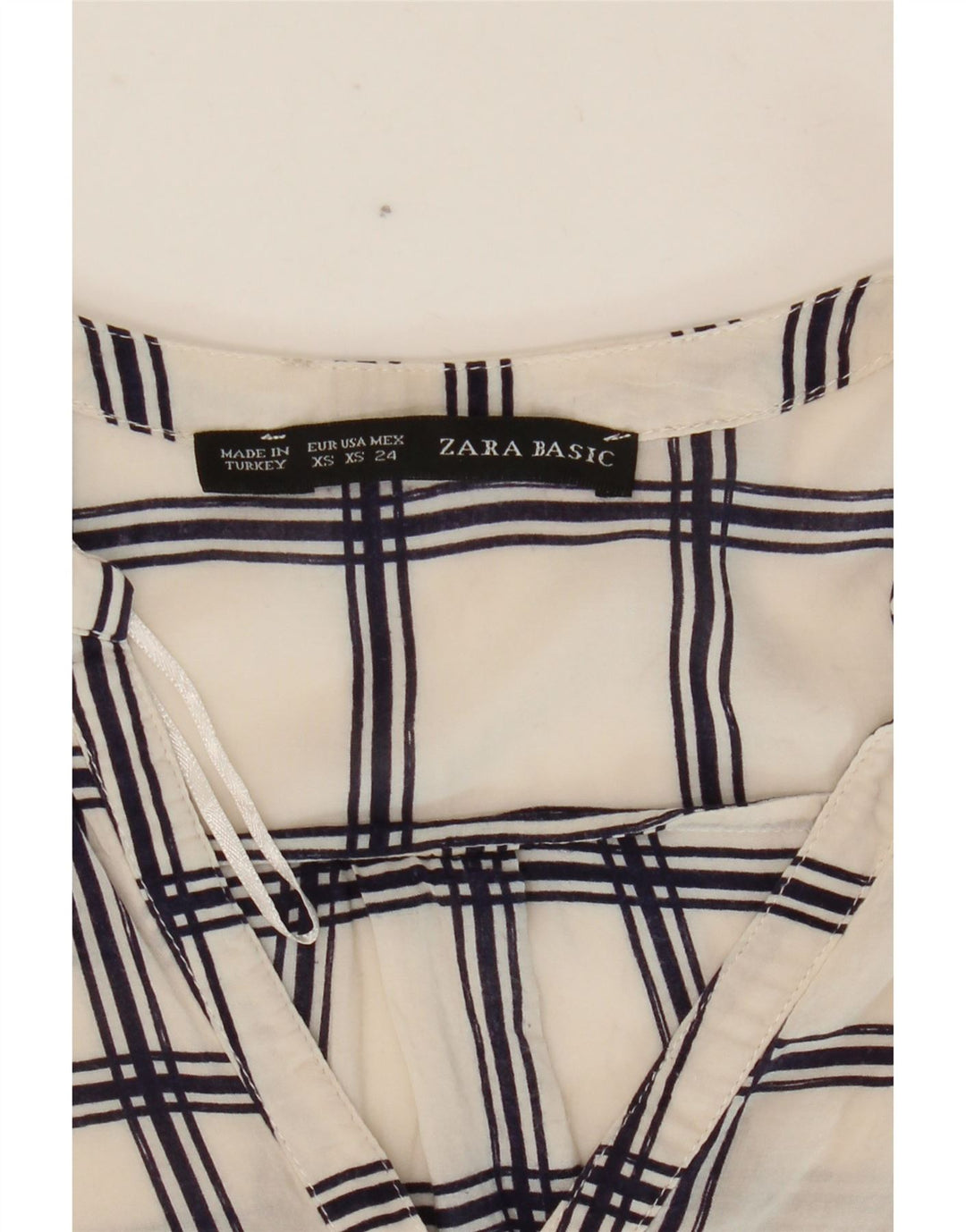 Zara Womens 3/4 Sleeve Blouse Top UK 6 XS White Check