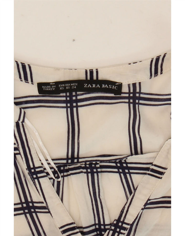 Zara Womens 3/4 Sleeve Blouse Top UK 6 XS White Check