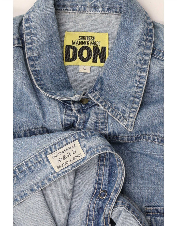Vintage Mens Denim Shirt Large Blue Cotton