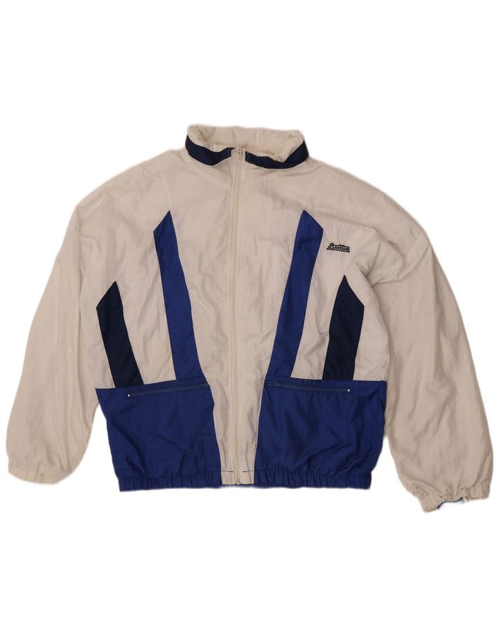 Active Mens Loose Fit Tracksuit Top Jacket Large White Colourblock