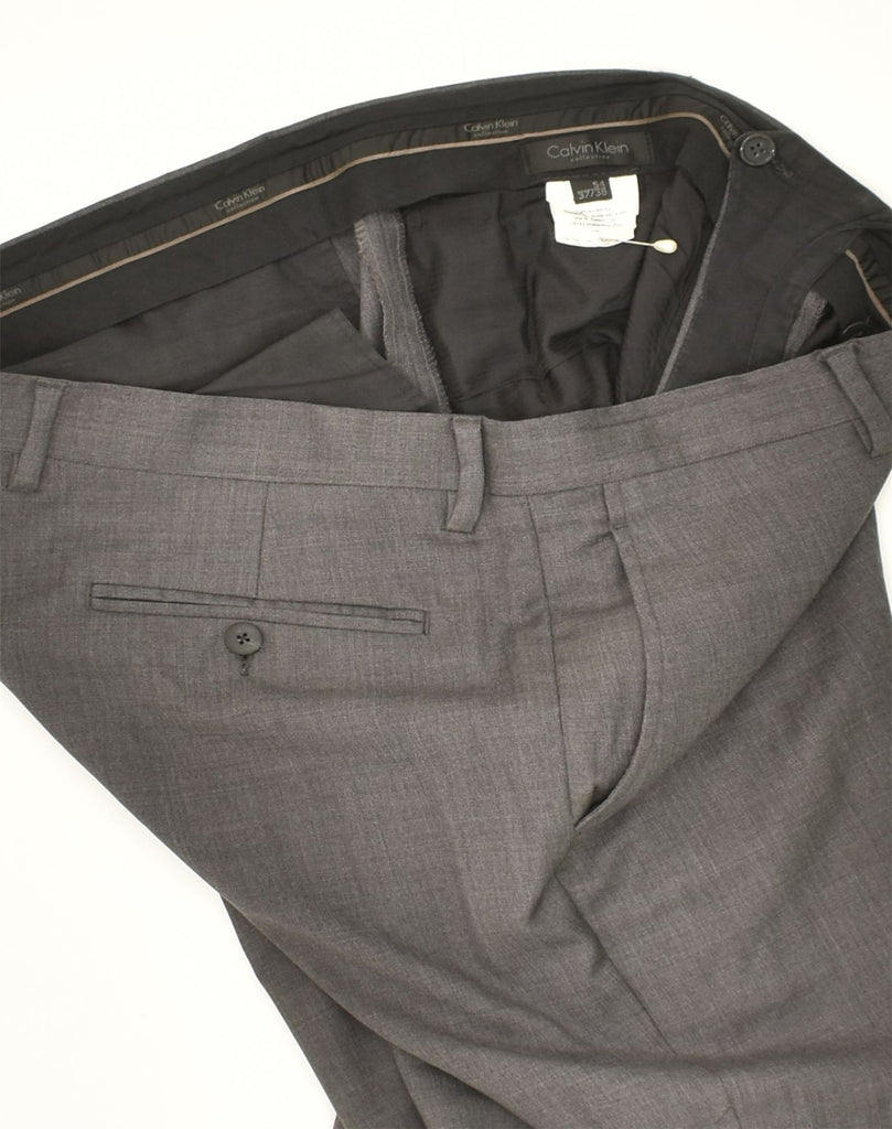 CALVIN KLEIN Mens Straight Chino Trousers IT 54 2XL W37 L31 Grey Wool | Vintage Calvin Klein | Thrift | Second-Hand Calvin Klein | Used Clothing | Messina Hembry 