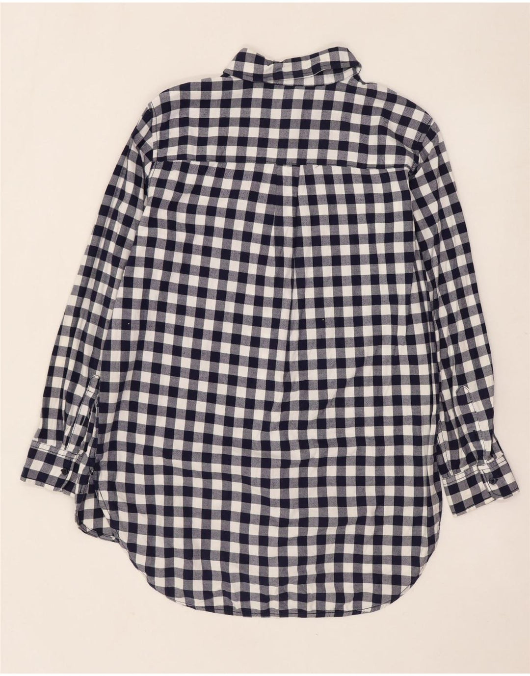 Benetton Womens Longline Flannel Shirt UK 10 Small Navy Blue Gingham