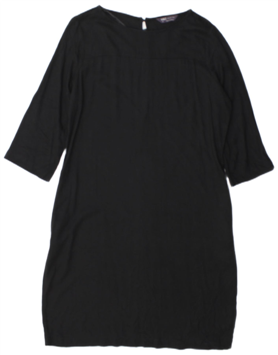 Marks & Spencer Womens 3/4 Sleeve Shift Dress UK 12 Medium Black Viscose