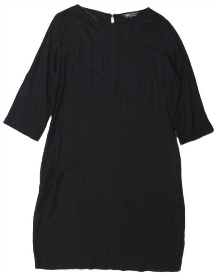 Marks & Spencer Womens 3/4 Sleeve Shift Dress UK 12 Medium Black Viscose