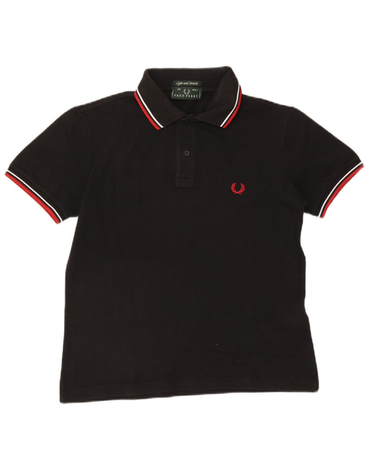 Fred Perry Mens Polo Shirt Small Black Striped Cotton