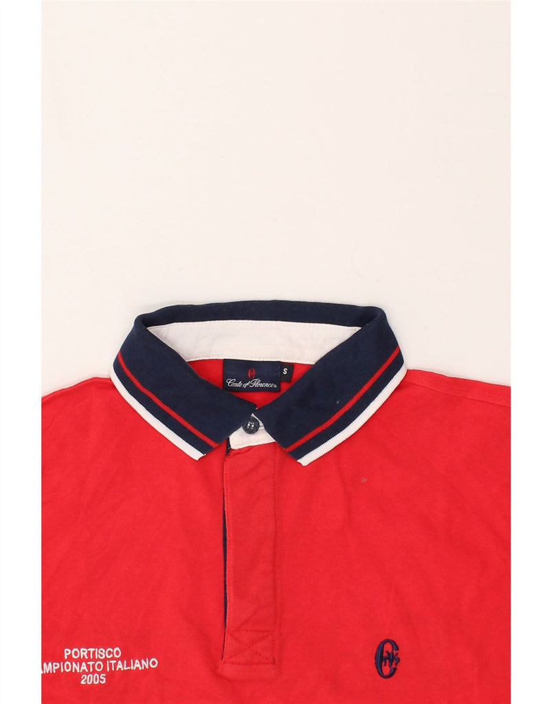 CONTE OF FLORENCE Mens Graphic Polo Shirt Small Red Cotton | Vintage Conte of Florence | Thrift | Second-Hand Conte of Florence | Used Clothing | Messina Hembry 