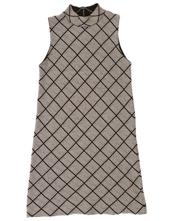 Zara Womens Sleeveless Shift Dress UK 14 Large Grey Geometric