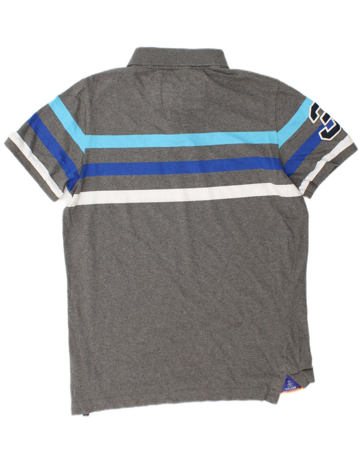 SUPERDRY Mens Graphic Polo Shirt Large Grey Striped Cotton