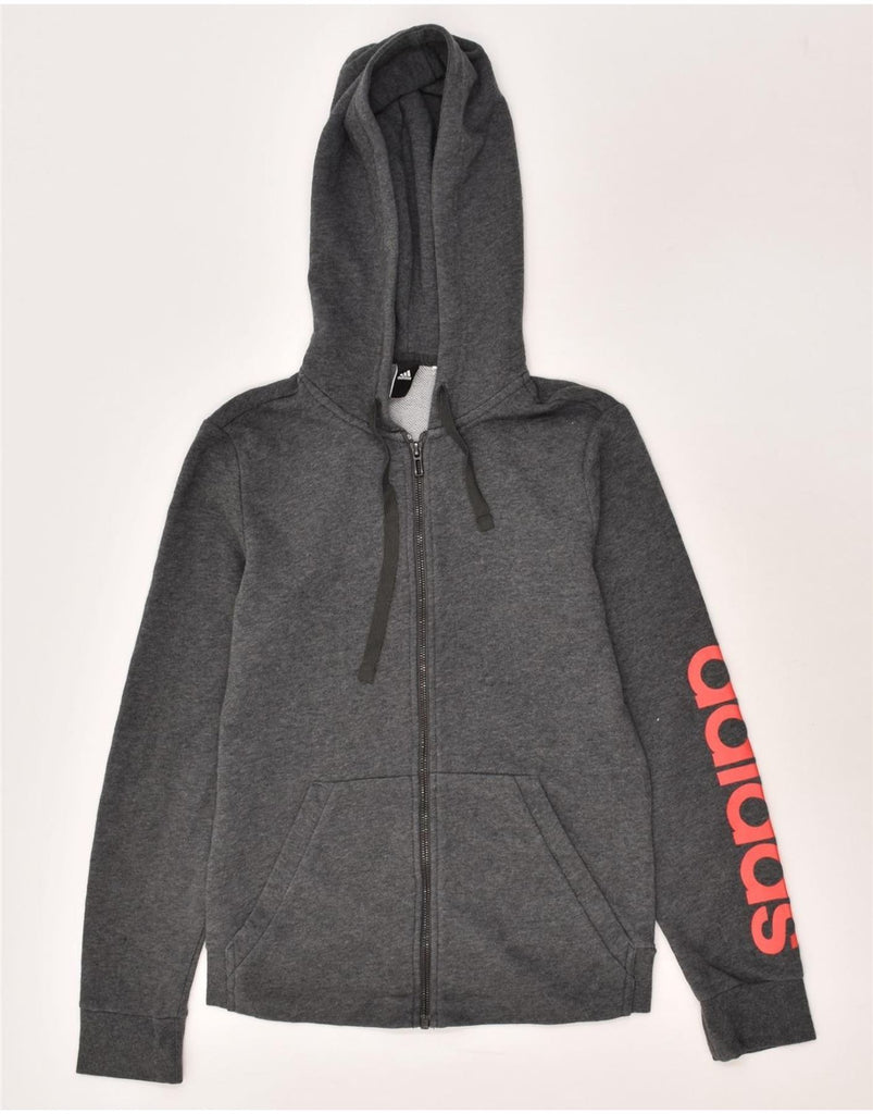 ADIDAS Womens Graphic Zip Hoodie Sweater UK 12 Medium Grey | Vintage Adidas | Thrift | Second-Hand Adidas | Used Clothing | Messina Hembry 