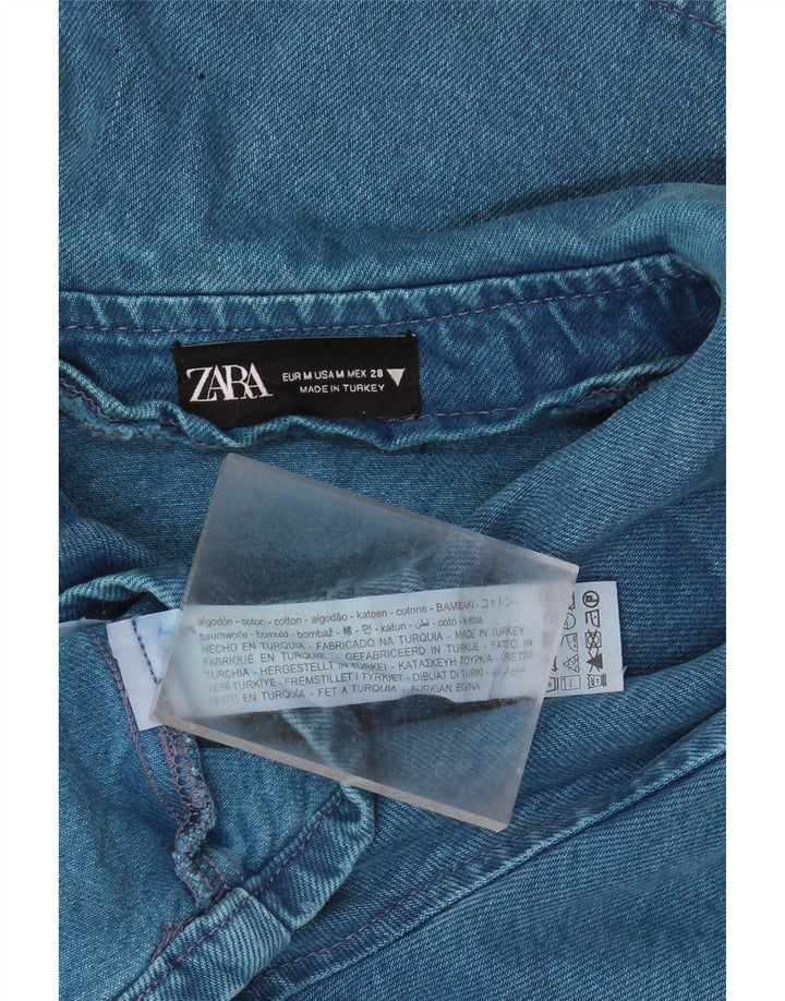 Zara Womens Crop Denim Jacket UK 14 Medium Blue Cotton