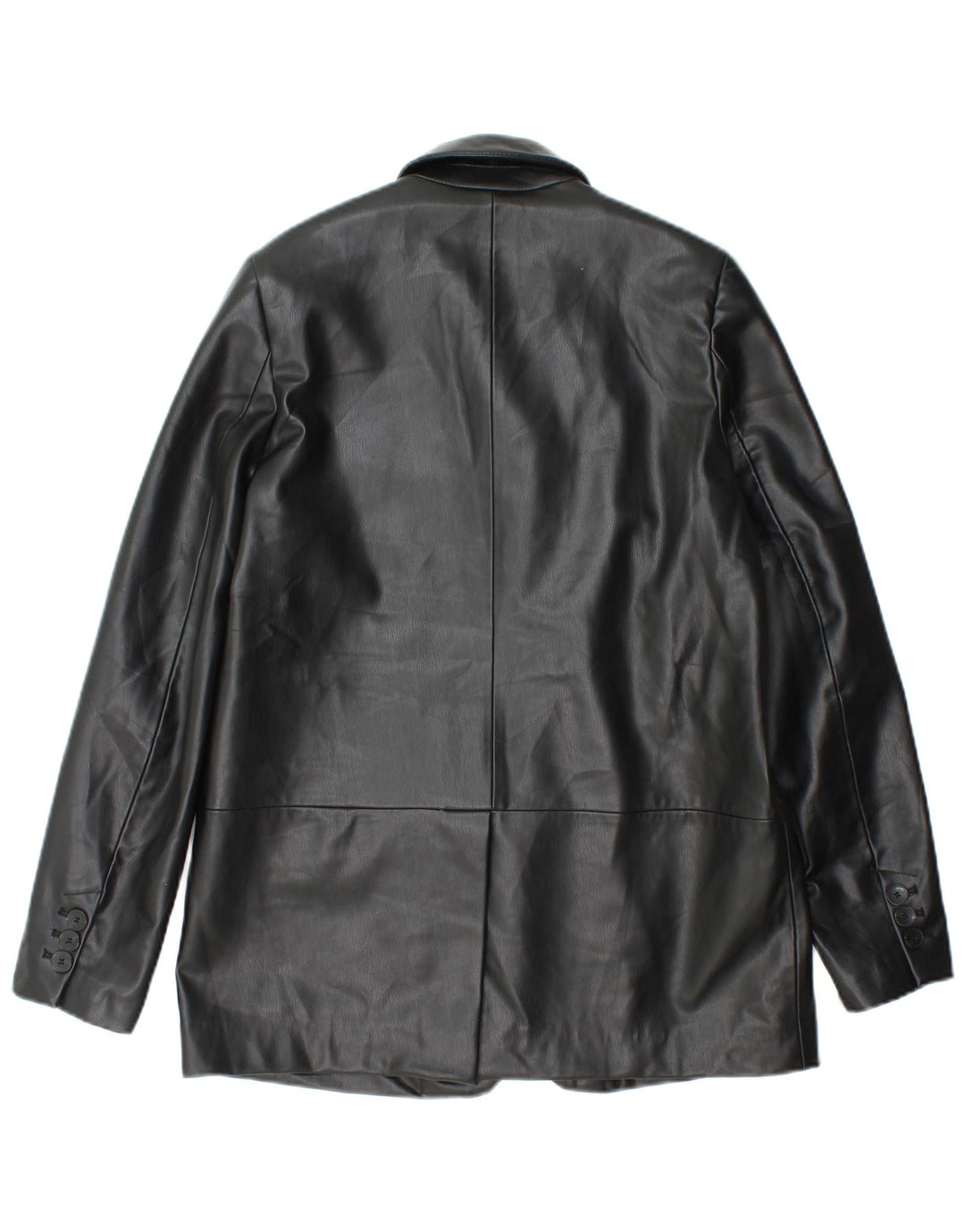 Zara Womens 1 Button Faux Leather Blazer Jacket UK 6 XS Black Polyethylene