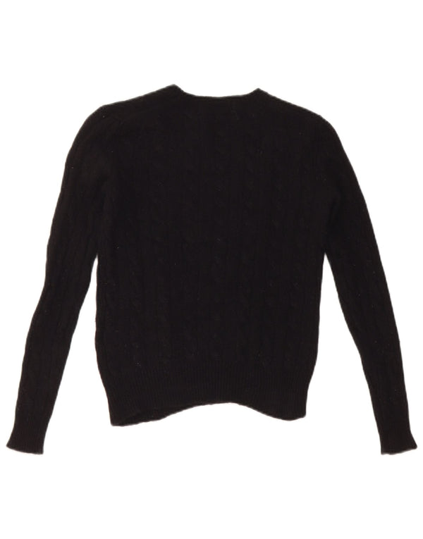 Polo Ralph Lauren Womens Crop Crew Neck Jumper Sweater UK 4 XS Black Wool
