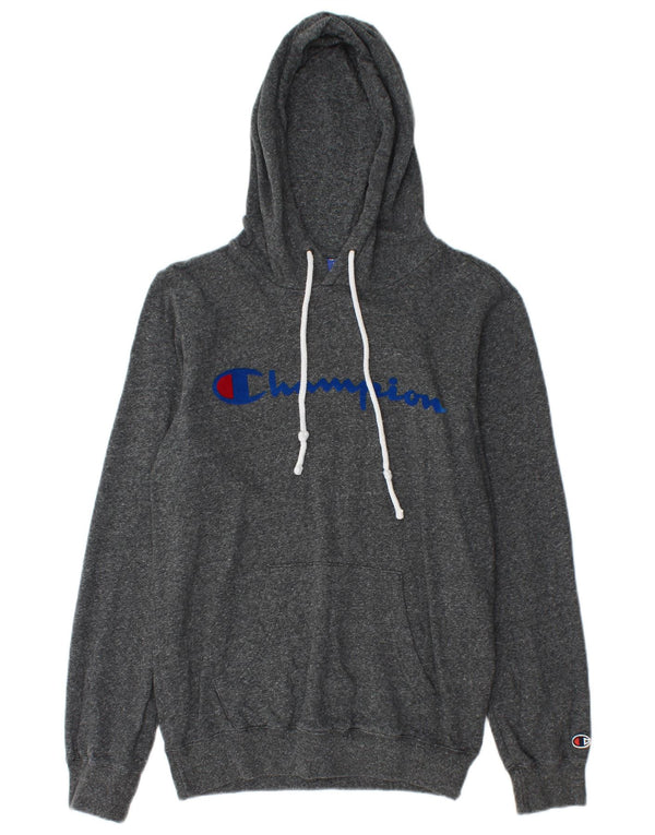 CHAMPION Mens Graphic Hoodie Jumper XS Grey Flecked Cotton