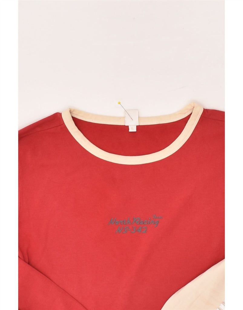 NORTH SAILS Womens Graphic Top Long Sleeve UK 14 Large Red Colourblock | Vintage North Sails | Thrift | Second-Hand North Sails | Used Clothing | Messina Hembry 