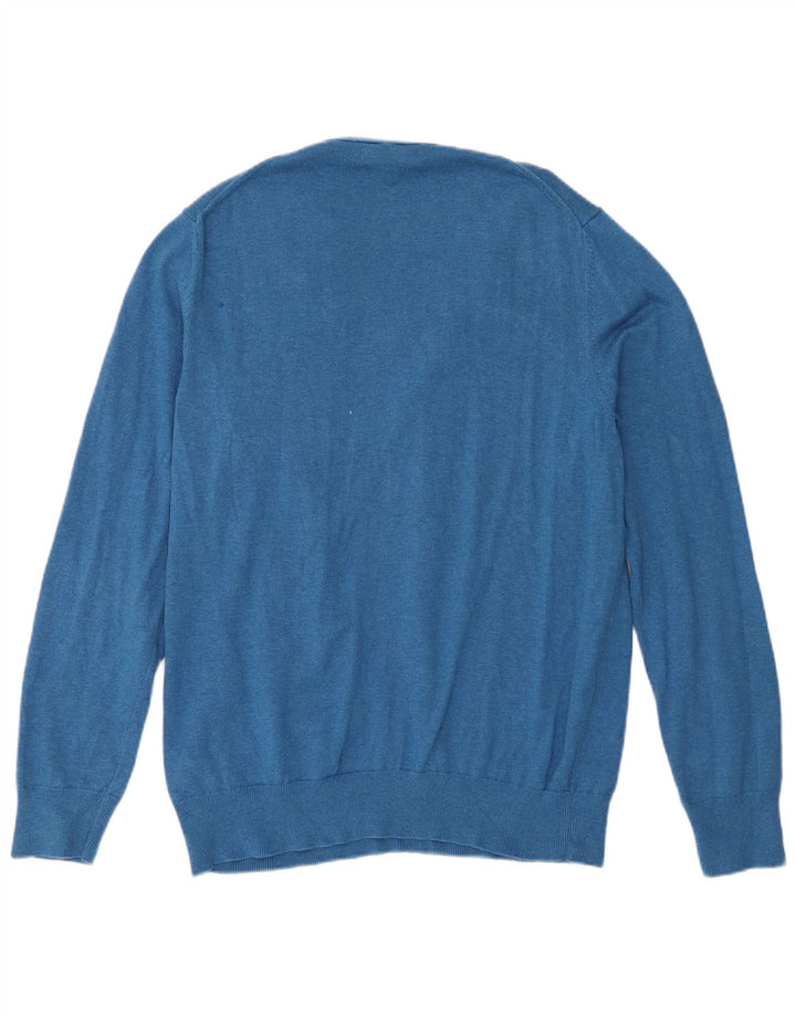 Marks & Spencer Mens V-Neck Jumper Sweater Large Blue Cotton